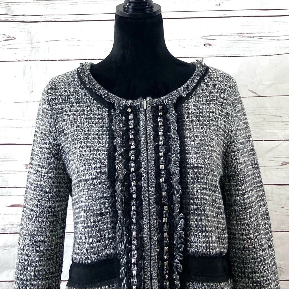 White House Black Market Jacket‎ Women’s Medium Black/White Full Zip Tweed.